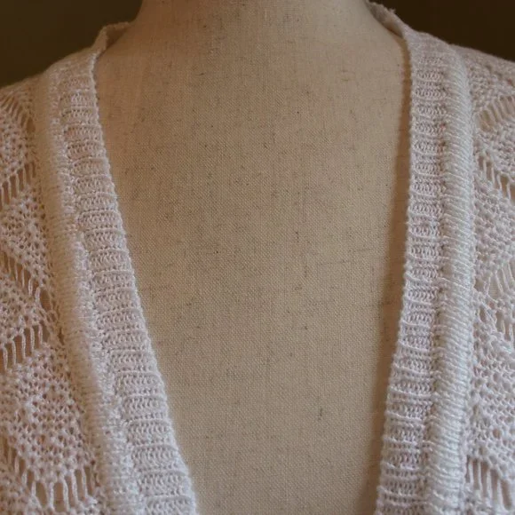 NWT Coldwater Creek Women's White Crochet Long-Sleeve Cardigan Size S/8 - Picture 10 of 11